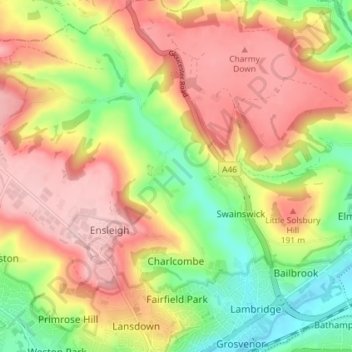 Charlcombe topographic map, elevation, terrain