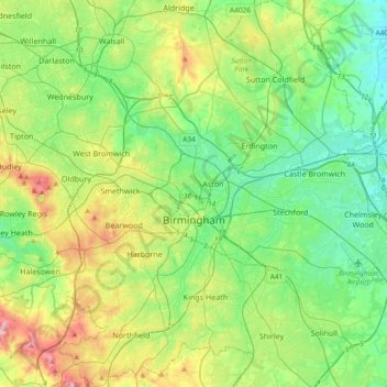 Birmingham topographic map, elevation, terrain
