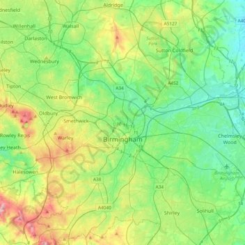 Birmingham topographic map, elevation, terrain