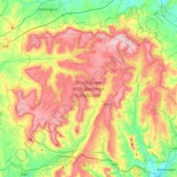 Blackdown Hills National Landscape topographic map, elevation, terrain