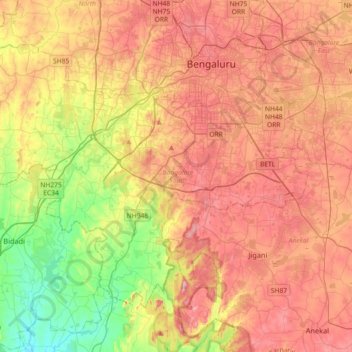 Bangalore South topographic map, elevation, terrain