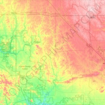 Clark County topographic map, elevation, terrain