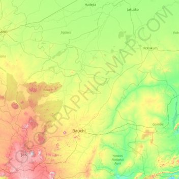 Bauchi State topographic map, elevation, terrain