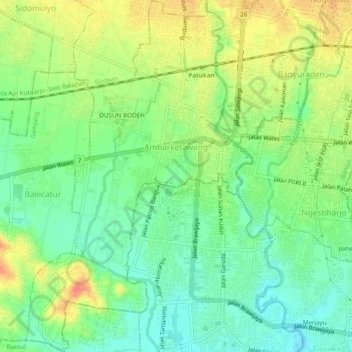 Ambarketawang topographic map, elevation, terrain
