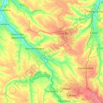 Kostiantynivka urban hromada topographic map, elevation, terrain