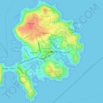 St Mary's topographic map, elevation, terrain