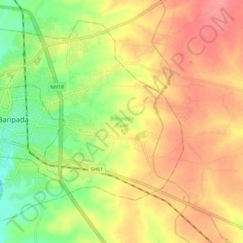 Baripada Town topographic map, elevation, terrain