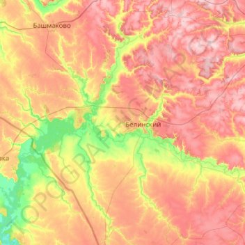 Белинский район topographic map, elevation, terrain