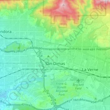 San Dimas topographic map, elevation, terrain