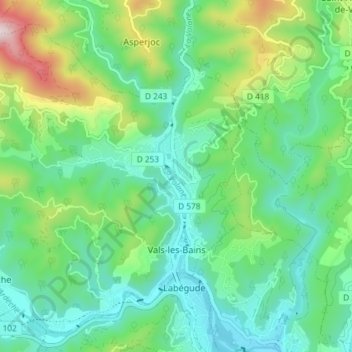 Vals-les-Bains topographic map, elevation, terrain
