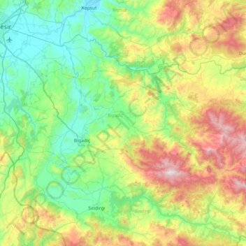 Bigadiç topographic map, elevation, terrain