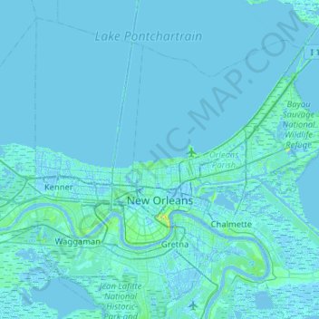 New Orleans topographic map, elevation, terrain