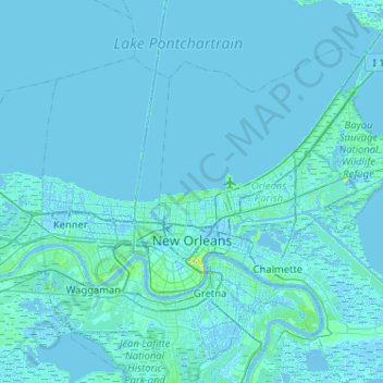 New Orleans topographic map, elevation, terrain