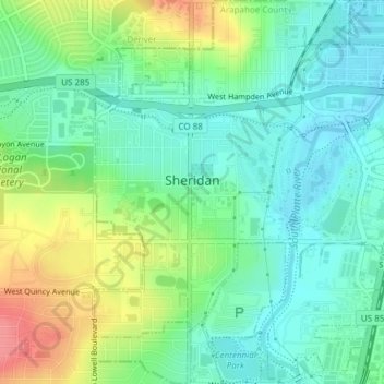 Sheridan topographic map, elevation, terrain