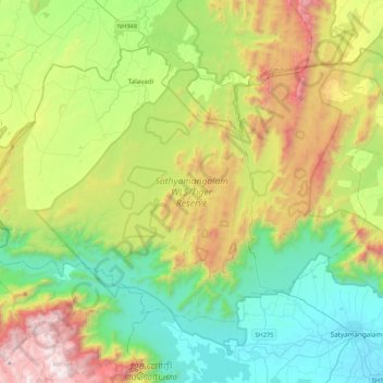 Sathyamangalam WLS/Tiger Reserve topographic map, elevation, terrain