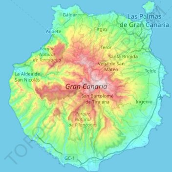 Gran Canaria topographic map, elevation, terrain