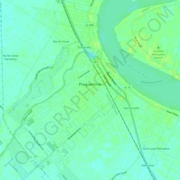 Plaquemine topographic map, elevation, terrain