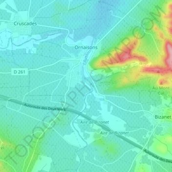 Ornaisons topographic map, elevation, terrain