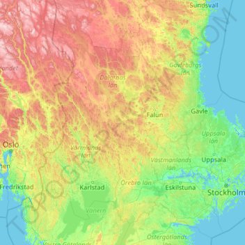 Region Svealand topographic map, elevation, terrain