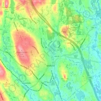 Milford topographic map, elevation, terrain