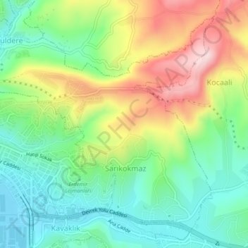 Sarıkokmaz Mahallesi topographic map, elevation, terrain