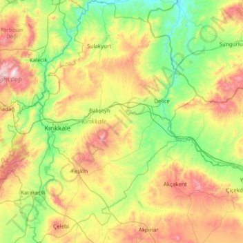 Kırıkkale topographic map, elevation, terrain