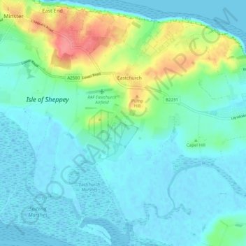 Eastchurch topographic map, elevation, terrain