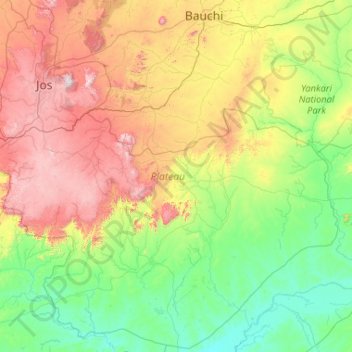Plateau State topographic map, elevation, terrain