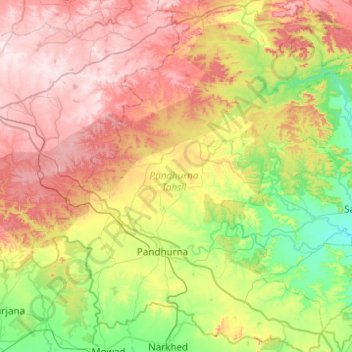 Pandhurna Tahsil topographic map, elevation, terrain