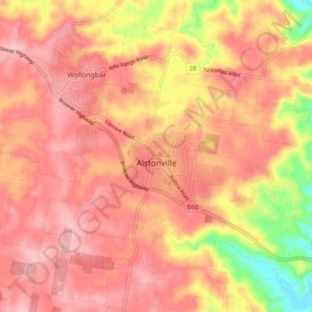 Alstonville topographic map, elevation, terrain