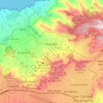 Tegueste topographic map, elevation, terrain