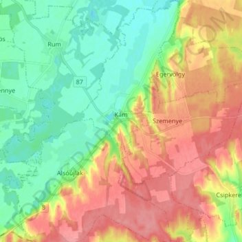 Kám topographic map, elevation, terrain