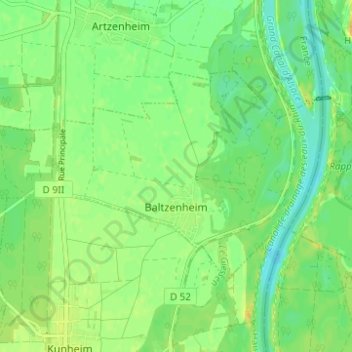 Baltzenheim topographic map, elevation, terrain