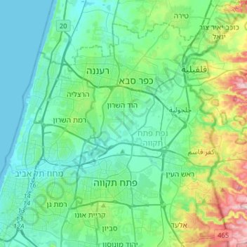 Drom HaSharon Regional Council topographic map, elevation, terrain