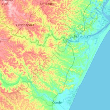 Jandaíra topographic map, elevation, terrain