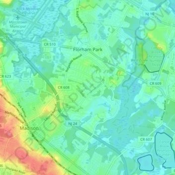 Florham Park topographic map, elevation, terrain