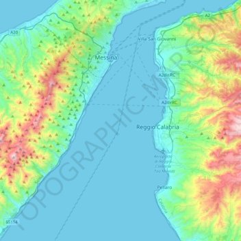 Strait of Messina topographic map, elevation, terrain