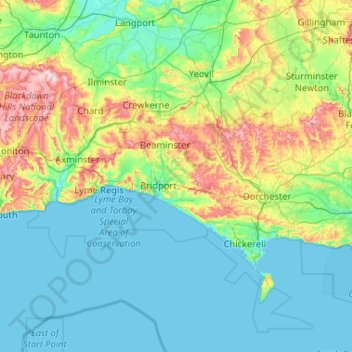 Dorset National Landscape topographic map, elevation, terrain