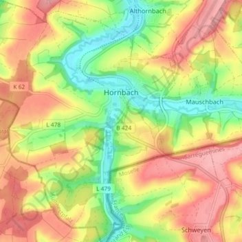 Hornbach topographic map, elevation, terrain