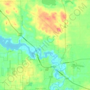 Allegan Township topographic map, elevation, terrain