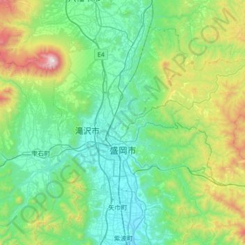 Morioka topographic map, elevation, terrain