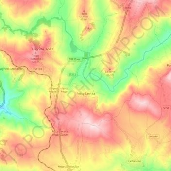 Pesco Sannita topographic map, elevation, terrain