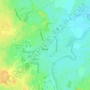 Clane topographic map, elevation, terrain
