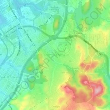 Asokoro topographic map, elevation, terrain