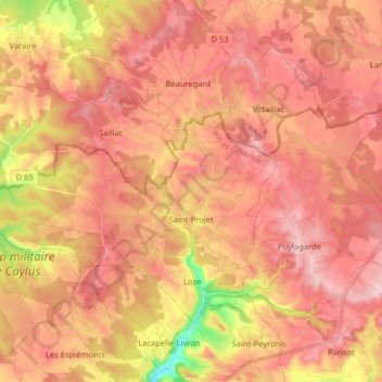 Saint-Projet topographic map, elevation, terrain