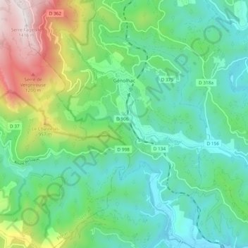 Génolhac topographic map, elevation, terrain