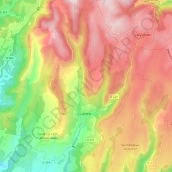 Darbres topographic map, elevation, terrain