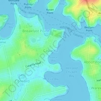 Cabarita topographic map, elevation, terrain