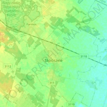 Tápiószele topographic map, elevation, terrain