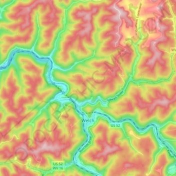 Welch topographic map, elevation, terrain